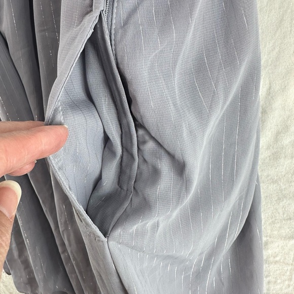 Modcloth Gray Silver Metallic Stripe Dress High Neck Keyhole Pocket Plus Size 4X - Picture 10 of 12